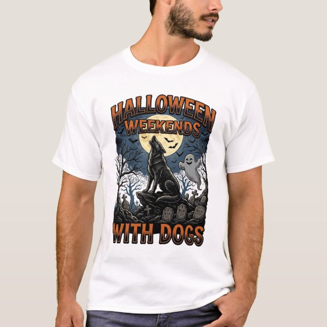 Halloween Dog Shirt Vintage Graveyard Pup (Front)