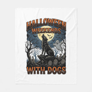 Halloween Dog Shirt Vintage Graveyard Pup Fleece Blanket