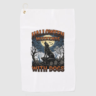 Halloween Dog Shirt Vintage Graveyard Pup Golf Towel