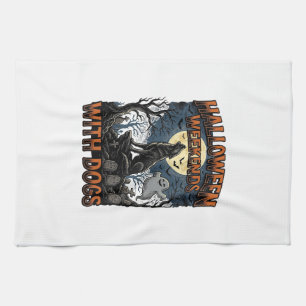 Halloween Dog Shirt Vintage Graveyard Pup Tea Towel
