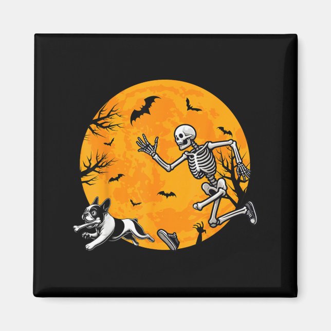 Halloween Dog Skeleton Chasing Dog Halloween Magnet (Front)