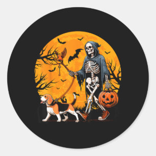 Halloween Dog Skeleton Leads Dog Halloween Beagle Classic Round Sticker