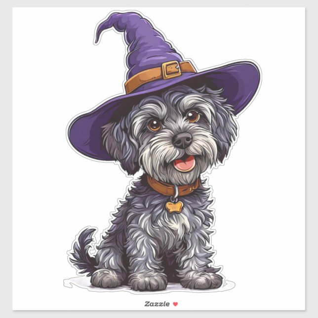 Halloween Dog Sticker With Witch Hat Decal (Sheet)