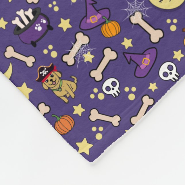 Halloween Dog Themed Pattern Fleece Blanket (Corner)