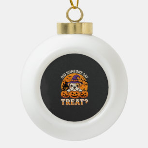 Halloween Dog Treat Bulldog Pumpkin Design Ceramic Ball Christmas Ornament