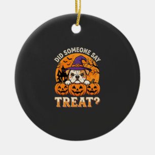 Halloween Dog Treat Bulldog Pumpkin Design Ceramic Tree Decoration