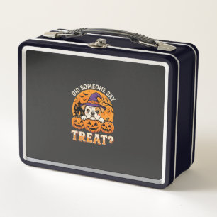 Halloween Dog Treat Bulldog Pumpkin Design Metal Lunch Box