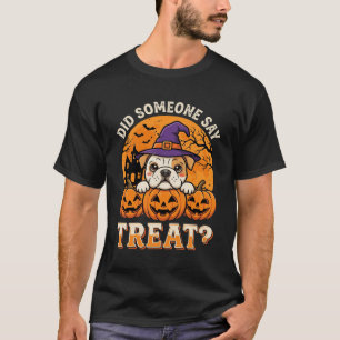 Halloween Dog Treat Bulldog Pumpkin Design T-Shirt