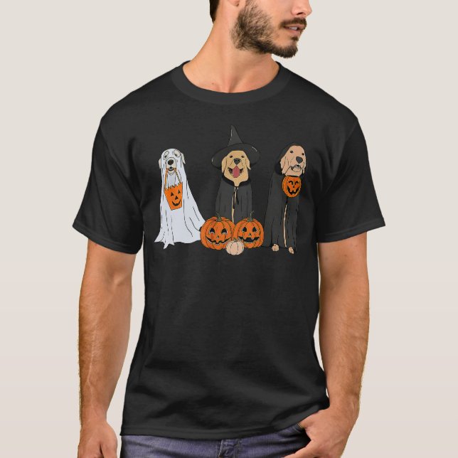 Halloween Dog Wearing Ghost Custome Dog Lovers T-Shirt (Front)