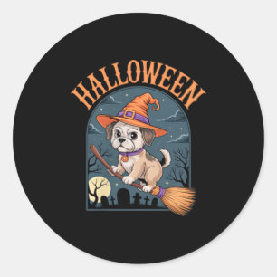 Halloween Dog Witch Holiday Fun For Pet Lovers Classic Round Sticker