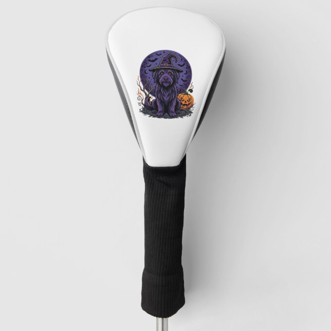 Halloween Dog Witch Pumpkin Vector Art Golf Head Cover (Front)