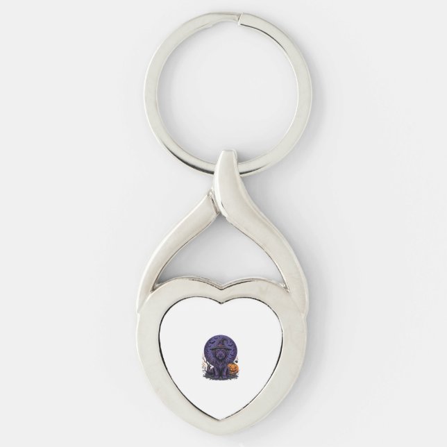 Halloween Dog Witch Pumpkin Vector Art Key Ring (Front)