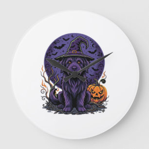 Halloween Dog Witch Pumpkin Vector Art Large Clock