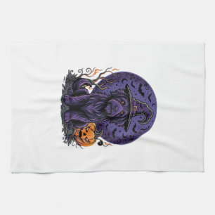 Halloween Dog Witch Pumpkin Vector Art Tea Towel