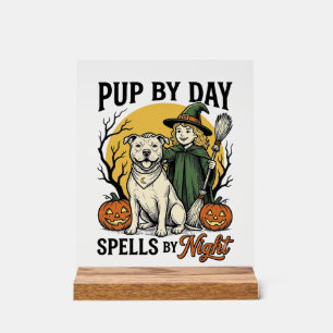 Halloween Dog Witch Shirt Vintage Engraving Pet Te Acrylic Sign