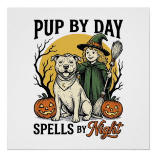 Halloween Dog Witch Shirt Vintage Engraving Pet Te Poster