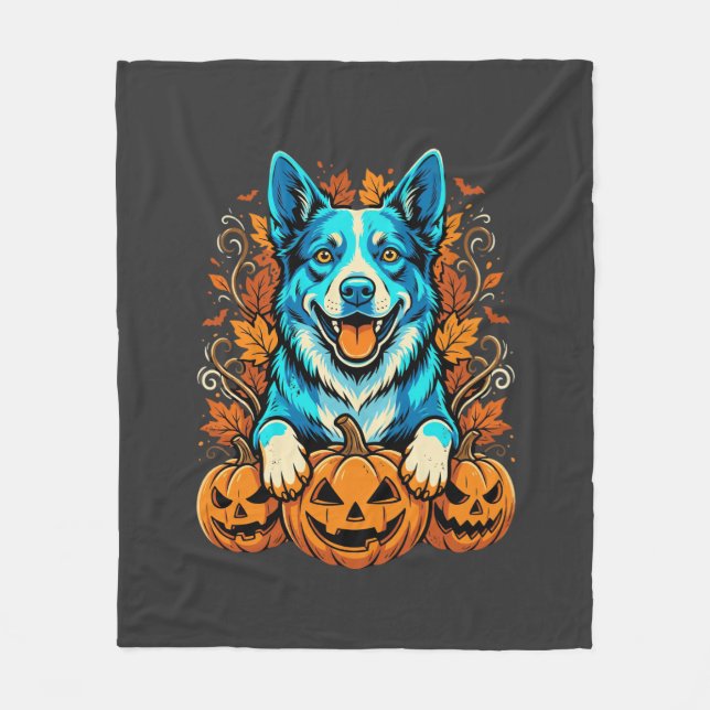 Halloween Dog With Jack O Lantern Pumpkins_1 Fleece Blanket (Front)