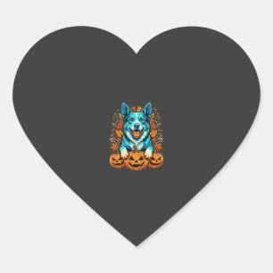 Halloween Dog With Jack O Lantern Pumpkins_1 Heart Sticker