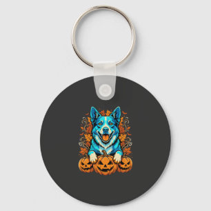 Halloween Dog With Jack O Lantern Pumpkins_1 Key Ring