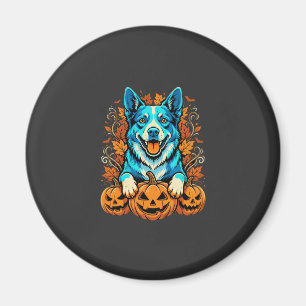 Halloween Dog With Jack O Lantern Pumpkins_1 Magnet