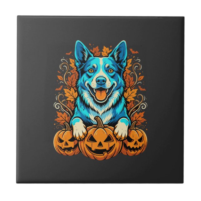 Halloween Dog With Jack O Lantern Pumpkins_1 Tile (Front)