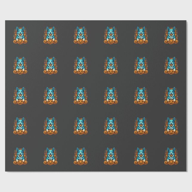 Halloween Dog With Jack O Lantern Pumpkins_1 Wrapping Paper (Flat)