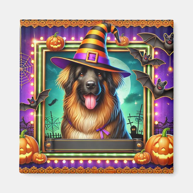 Halloween Dog With Witch Hat Magnet (Front)