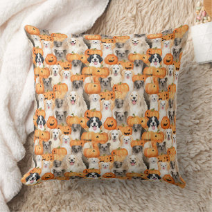 Halloween Dogs - Cute Dog Breeds with Pumpkin 2 Cushion