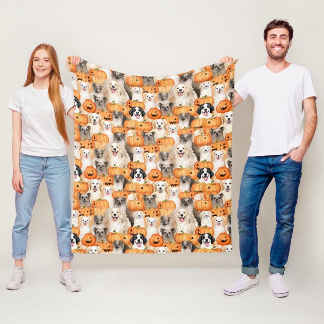 Halloween Dogs - Cute Dog Breeds with Pumpkin 2 Fleece Blanket (In Situ)
