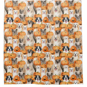 Halloween Dogs - Cute Dog Breeds with Pumpkin 2 Shower Curtain
