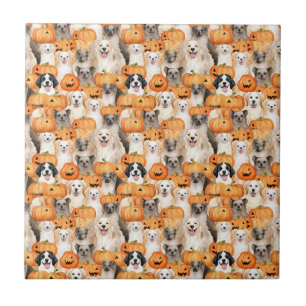 Halloween Dogs - Cute Dog Breeds with Pumpkin 2 Tile