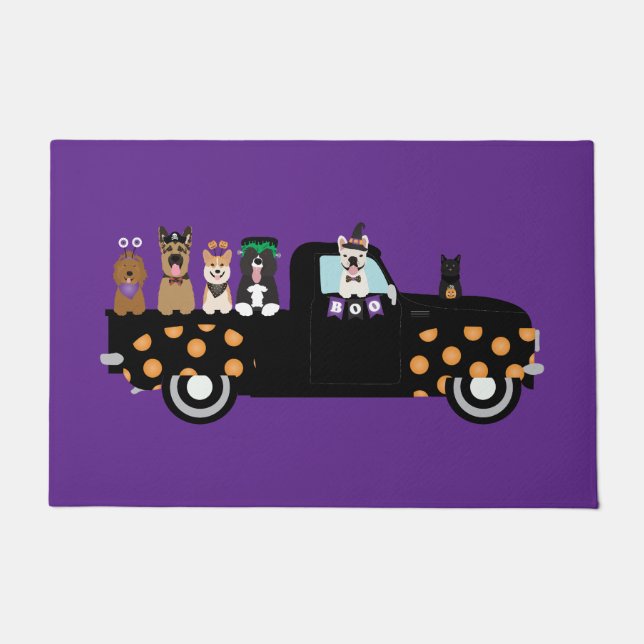 Halloween Dogs In A Pickup Truck Doormat (Front)