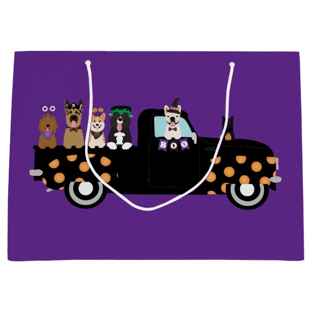 Halloween Dogs In A Pickup Truck Large Gift Bag (Front)