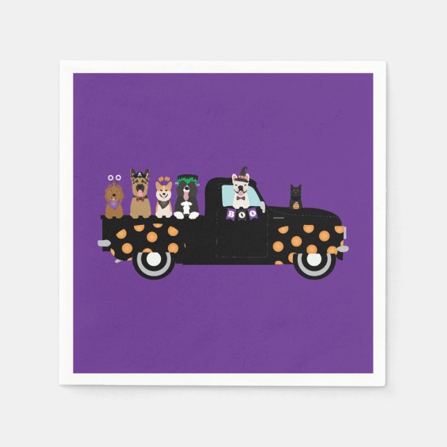 Halloween Dogs In A Pickup Truck Napkin (Front)