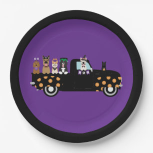 Halloween Dogs In A Pickup Truck Paper Plate