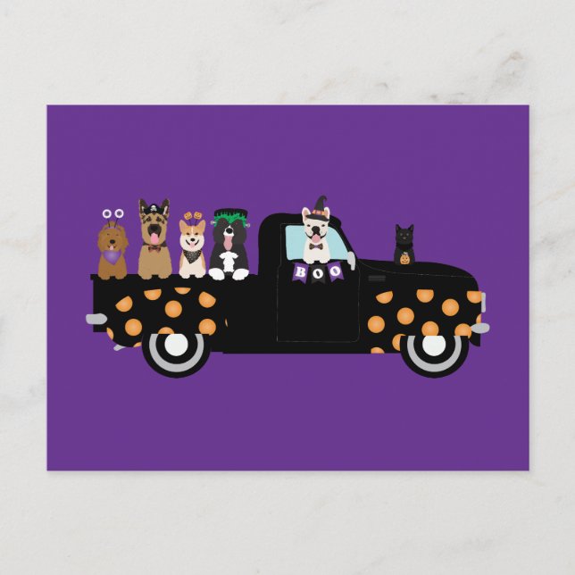 Halloween Dogs In A Pickup Truck Postcard (Front)