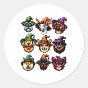 Halloween Dogs Wearing Witch Hats Classic Round Sticker