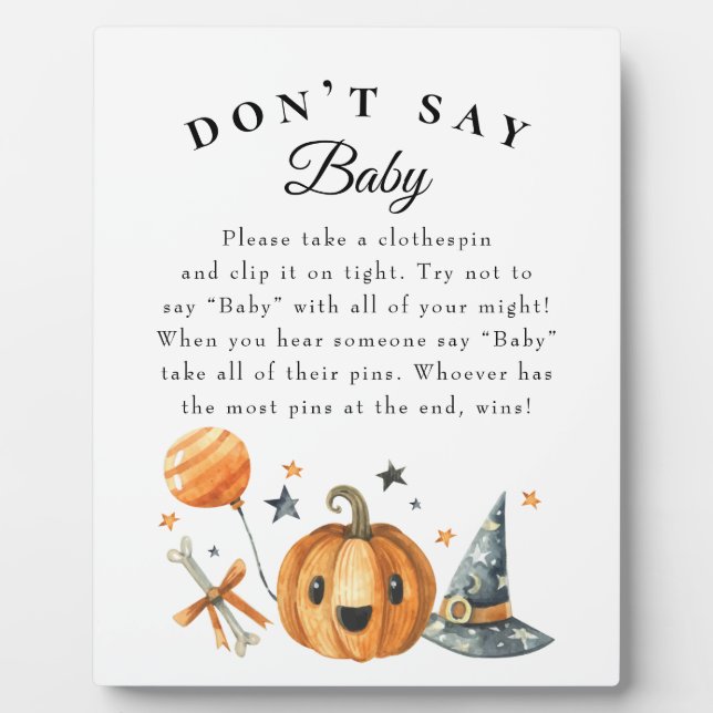 Halloween "Don't Say Baby" Baby Shower Game Poster Plaque (Front)