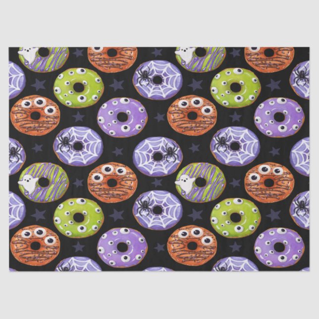 Halloween Donuts Pattern. Scary Doughnut Pattern. Tissue Paper (Front)