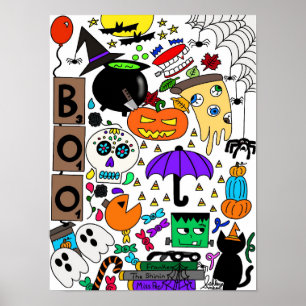 Halloween Doodle Collage 12"x16" Poster