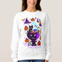 Halloween Doodle Hoodie - Cat Witch Pumpkin Design