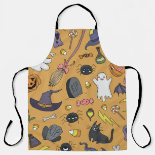 Halloween Doodle Objects Seamless Pattern Apron