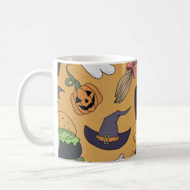 Halloween Doodle Objects Seamless Pattern Coffee Mug (Left)