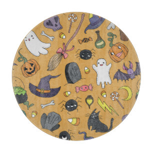 Halloween Doodle Objects Seamless Pattern Cutting Board