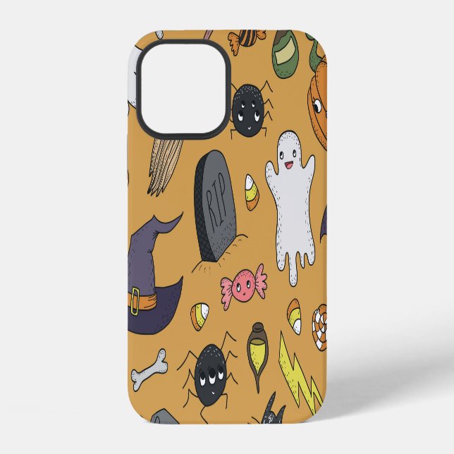 Halloween Doodle Objects Seamless Pattern iPhone Case (Back)