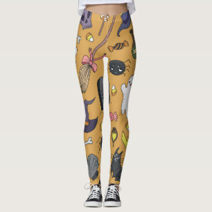 Halloween Doodle Objects Seamless Pattern Leggings