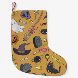 Halloween Doodle Objects Seamless Pattern Small Christmas Stocking