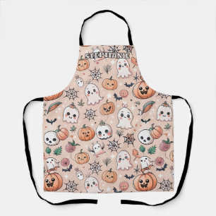 Halloween Doodle Pattern with Ghosts & Pumpkins 2 Apron