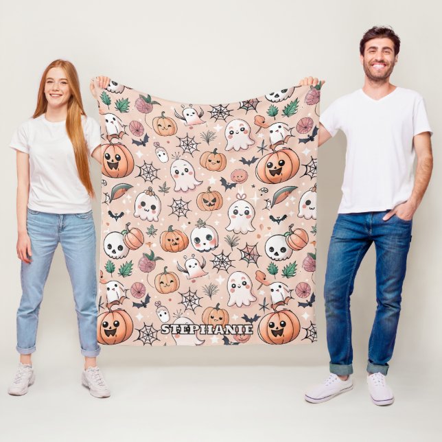 Halloween Doodle Pattern with Ghosts & Pumpkins 2 Fleece Blanket (In Situ)