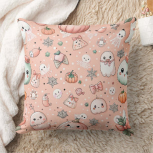 Halloween Doodle Pattern with Ghosts & Pumpkins Cushion
